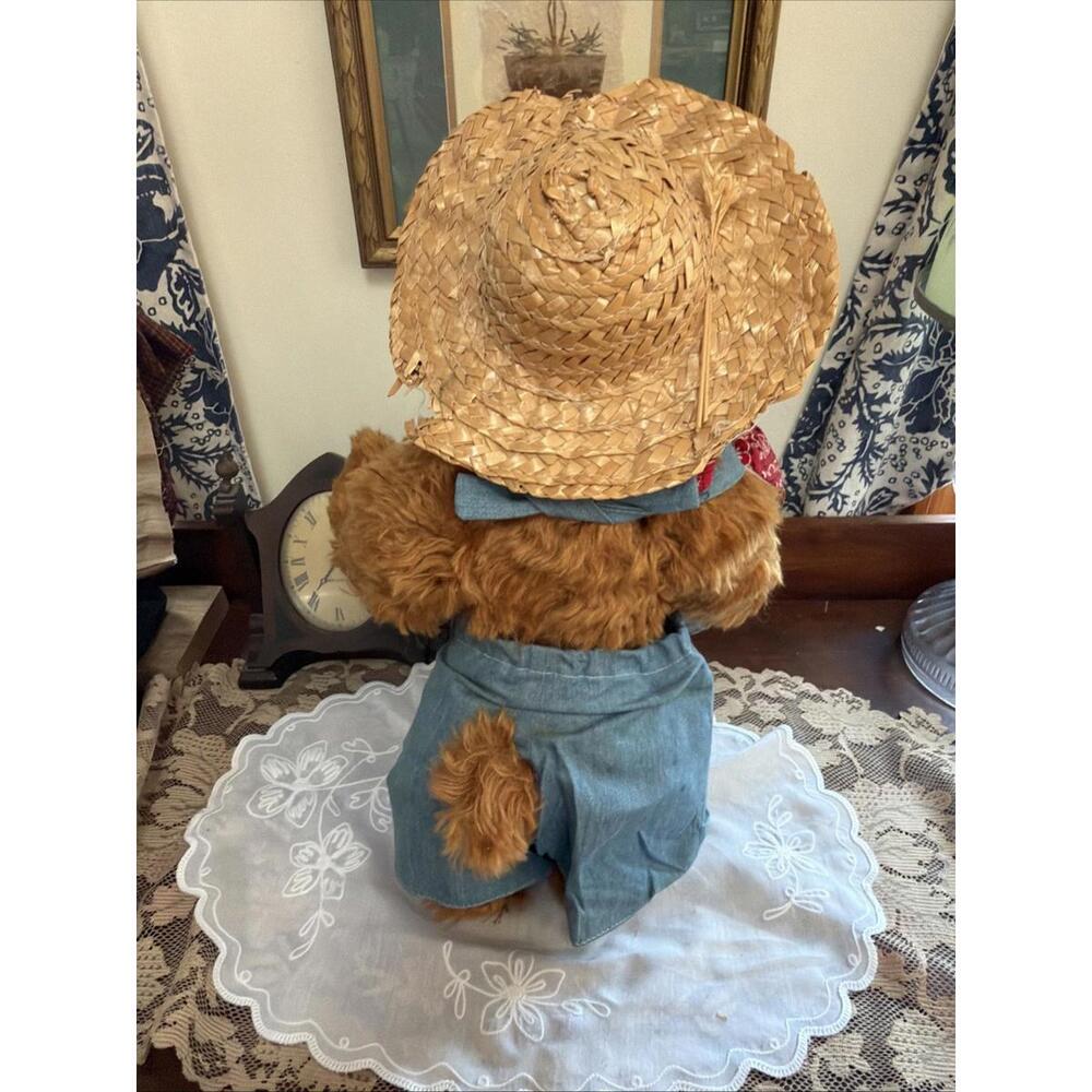 Large Mohair Teddy Bear 18” Farmer Overalls Egg Pail By Luckeye Medford Signed - Picture 7 of 14